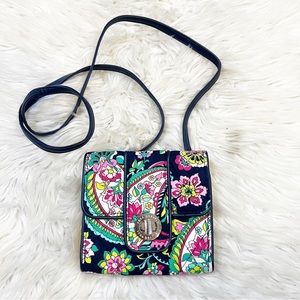 Vera Bradley Navy Blue & Pink Petal Paisley Floral Mini Turn Lock Crossbody Bag